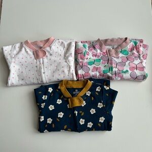 HONEST Long Sleeve 100% Organic Cotton Sleepers (lot of 3), Sz. 6-9 Months